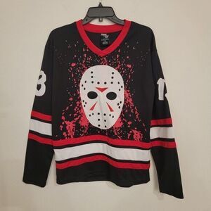 Jason Friday the 13th Jersey Longsleeve‎ Shirt Spooky V-neck Horror Halloween